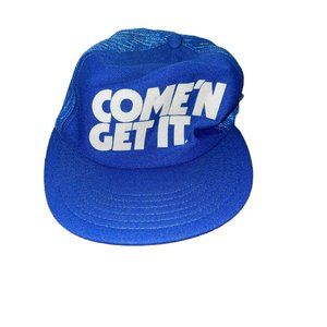 Vintage Challenger Caps by Adver Tags Blue Come N Get It Trucker Hat Mesh Snap